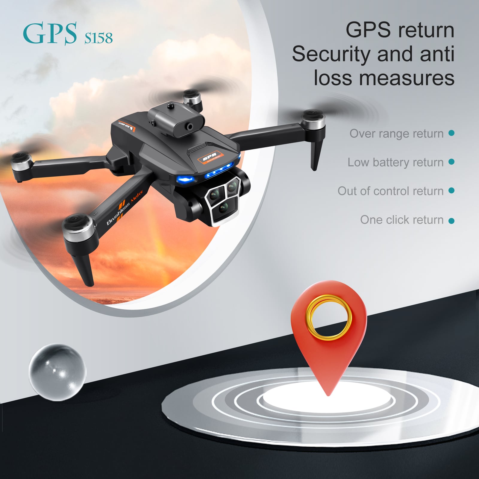 GPS Drone RC Screen 4k HD Camera UAV S158MAX - 画像 (5)